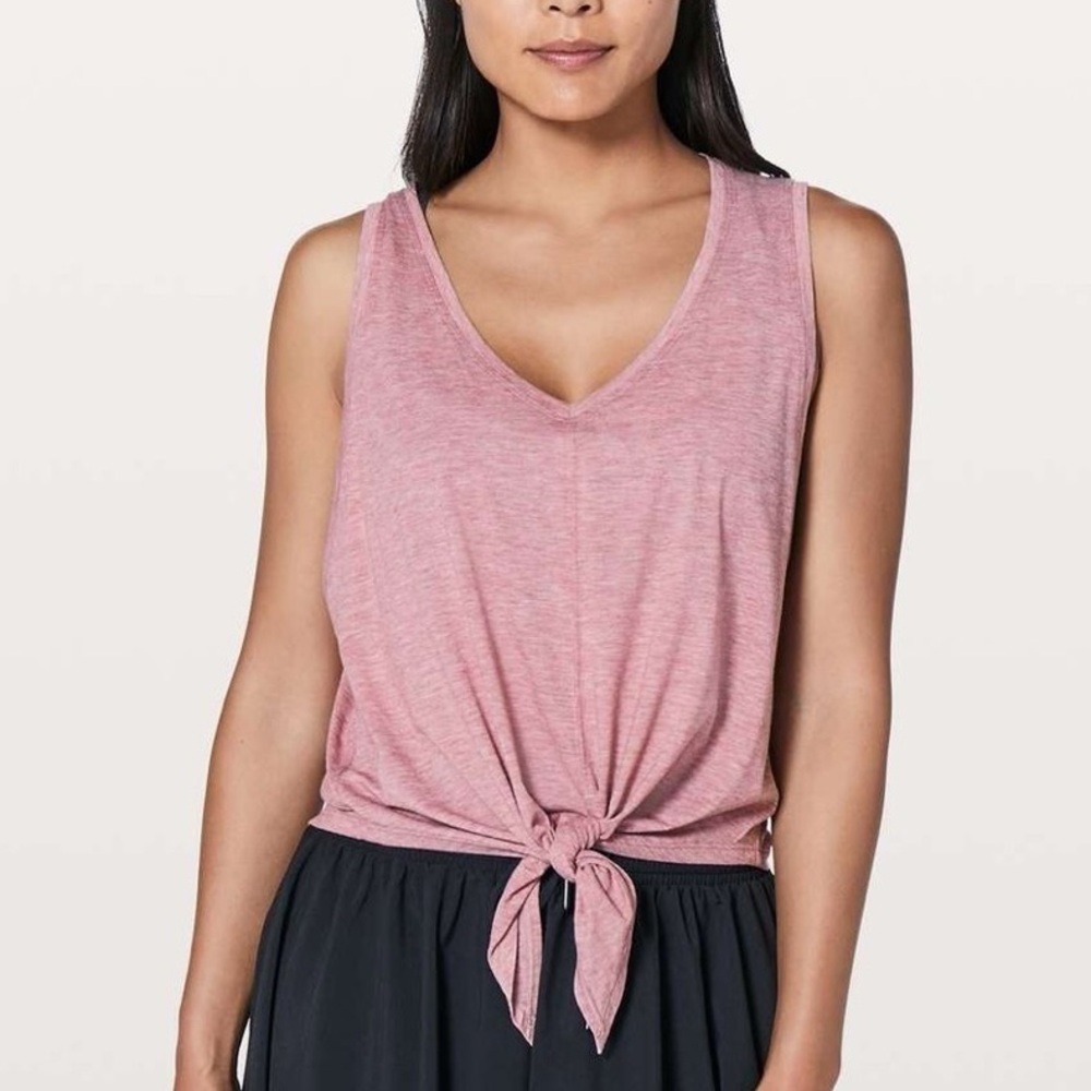 Lululemon Tank Top ‘Knot Gonna Fly’ Tie-Front V-Neck Women’s 6 Activewear Pink